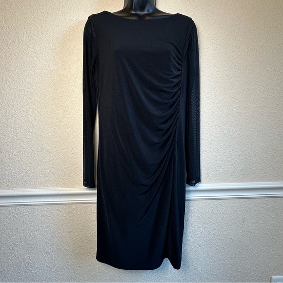 Chico's Dresses & Skirts - Chico’s Women’s Black Knee Length Dress Sheer Sleeves Ruched Side Size 0
